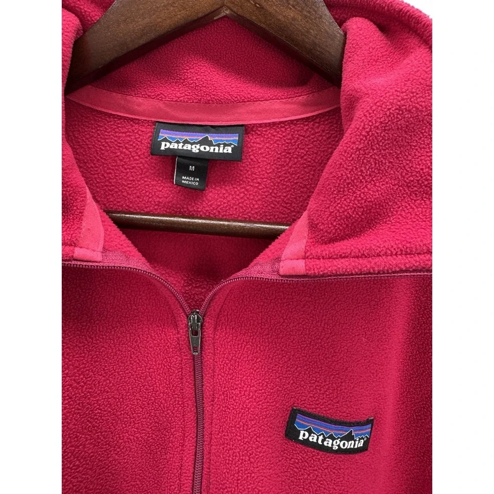Patagonia Womens M 1/4 Zip Fleece Jacket Red Pink Outdoor Hiking Fall 2015